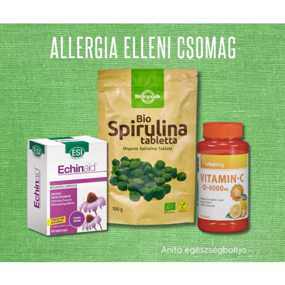 Allergia tűneteit enyhítő csomag. Spirulina + C- és D-vitamin + Echinacea