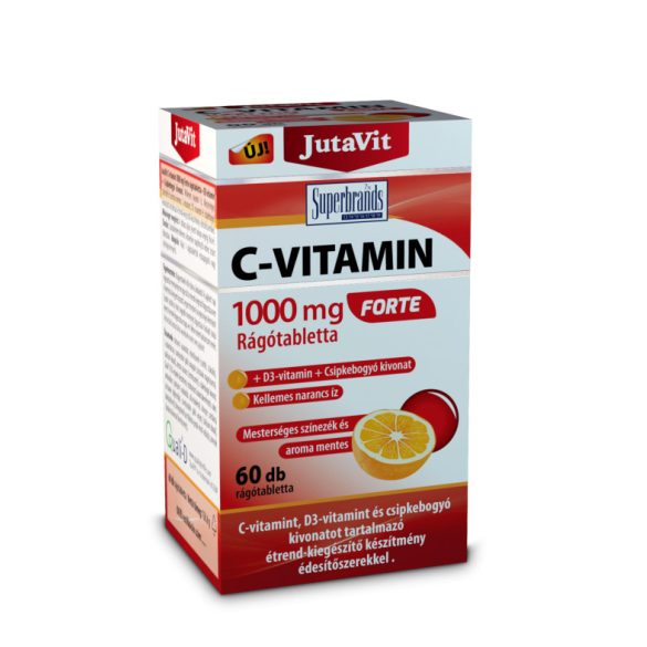 JutaVit C-vitamin 1000 mg Forte rágótabletta + D3-vitamin+ Csipkebogyó kivonat. 60x