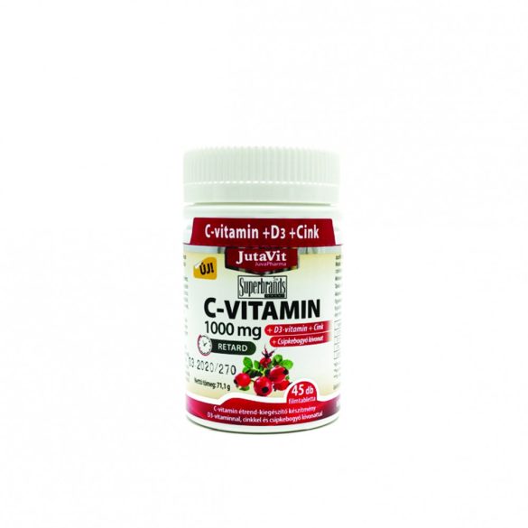 JutaVit C Vitamin 1000 mg nyújtott kioldódású csipkeb. + D3 vitamin + Cink, 45 db