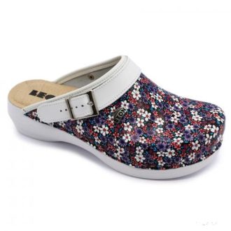   Leon PU101 női bőr papucs - kék virágos,csak 37-es méret