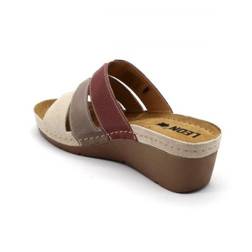 Leon 1009 női bőr papucs -bézs-barna-rose