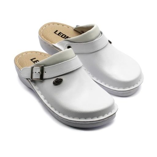 Leon V202 női bőr papucs zárt - fehér