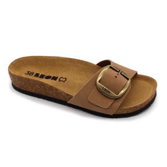 Leon 4020 comfort női bőr papucs - barna