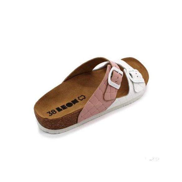 Leon 4011 comfort női bőr papucs - rose - fehér