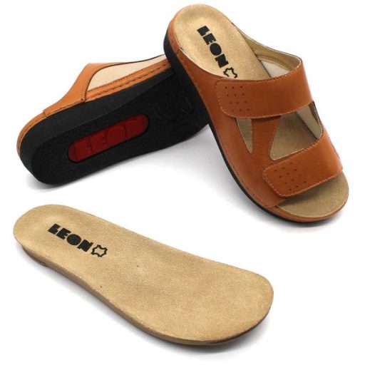 Leon 5010 comfort női bőr papucs - barna