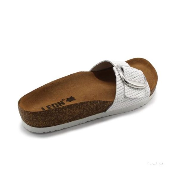 Leon 4020 comfort női bőr papucs - fehér - fonott