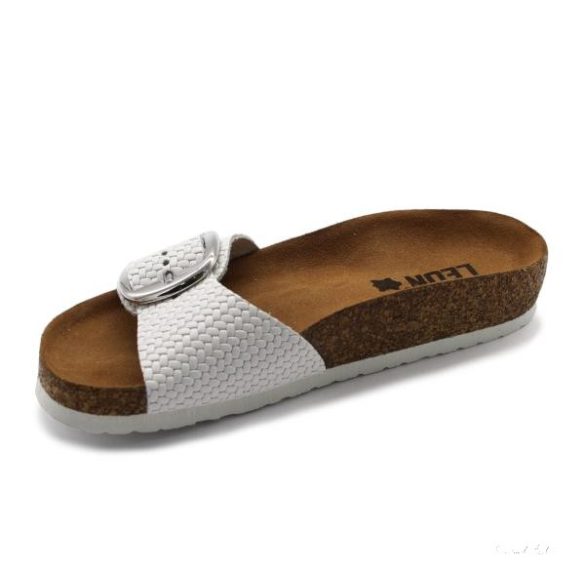 Leon 4020 comfort női bőr papucs - fehér - fonott