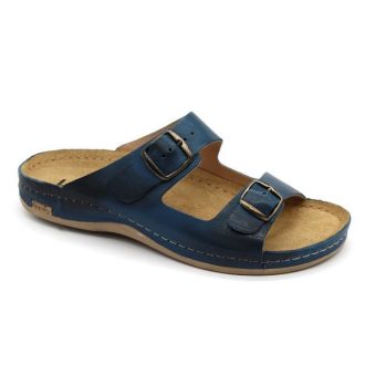 Leon 703 Férfi bőr papucs - kék