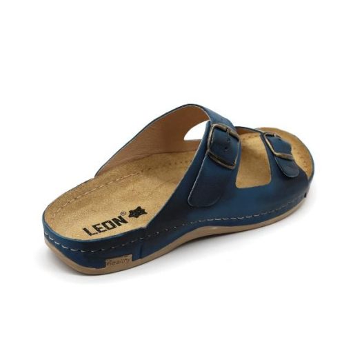 Leon 703 Férfi bőr papucs - kék