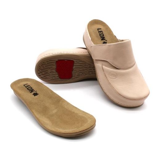 Leon 2019 Női bőr papucs - púder