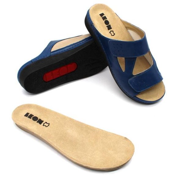 Leon 5010 comfort női bőr papucs - kék