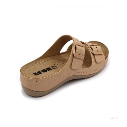 LEON 908 LEON COMFORT NŐI BŐR PAPUCS - bézs