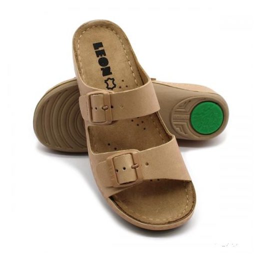 LEON 908 LEON COMFORT NŐI BŐR PAPUCS - bézs
