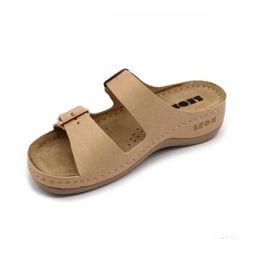 LEON 908 LEON COMFORT NŐI BŐR PAPUCS - bézs