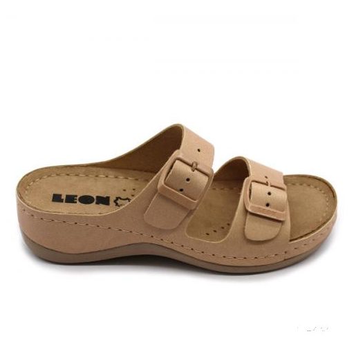 LEON 908 LEON COMFORT NŐI BŐR PAPUCS - bézs