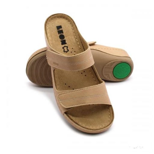 LEON 907 LEON COMFORT NŐI BŐR PAPUCS - bézs csak 36-os méret