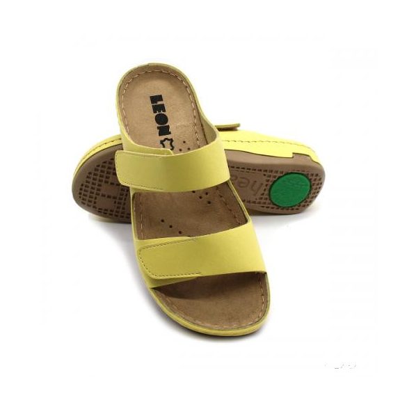 LEON 954 LEON COMFORT NŐI BŐR PAPUCS - sárga csak 39-es méret