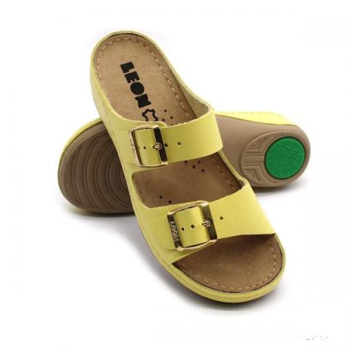 LEON 908 LEON COMFORT NŐI BŐR PAPUCS - sárga,csak 40-es méret