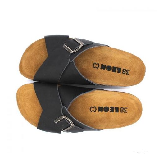 4053 LEON COMFORT NŐI BŐR PAPUCS-fekete orlando