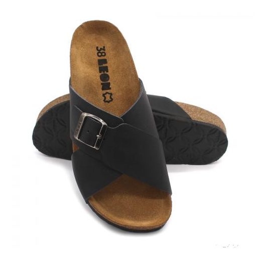 4053 LEON COMFORT NŐI BŐR PAPUCS-fekete orlando
