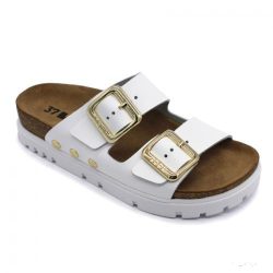 6010 LEON COMFORT NŐI BŐR PAPUCS-fehér bakkar