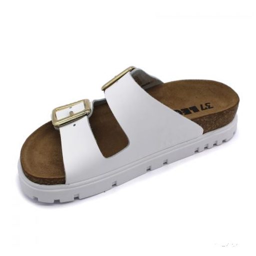 6010 LEON COMFORT NŐI BŐR PAPUCS-fehér bakkar
