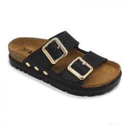 6010 LEON COMFORT NŐI BŐR PAPUCS-fehér bakkar