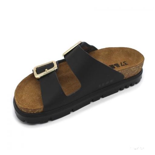 6010 LEON COMFORT NŐI BŐR PAPUCS-fehér bakkar