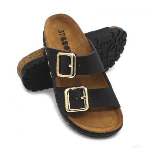 6010 LEON COMFORT NŐI BŐR PAPUCS-fehér bakkar