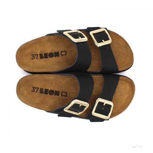6010 LEON COMFORT NŐI BŐR PAPUCS-fehér bakkar