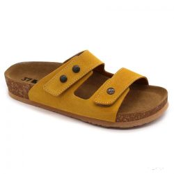   4050 LEON COMFORT NŐI BŐR PAPUCS -sárga velur,csak 39-es méret