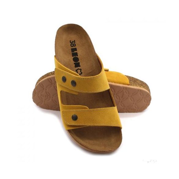 4050 LEON COMFORT NŐI BŐR PAPUCS -sárga velur,csak 39-es méret