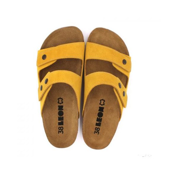 4050 LEON COMFORT NŐI BŐR PAPUCS -sárga velur,csak 39-es méret