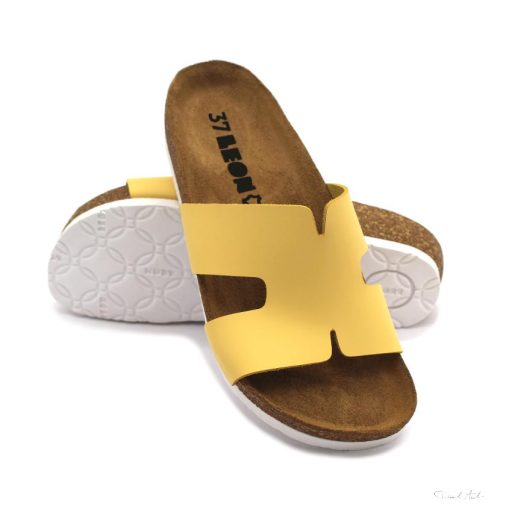 4054 LEON COMFORT NŐI BŐR PAPUCS-sárga