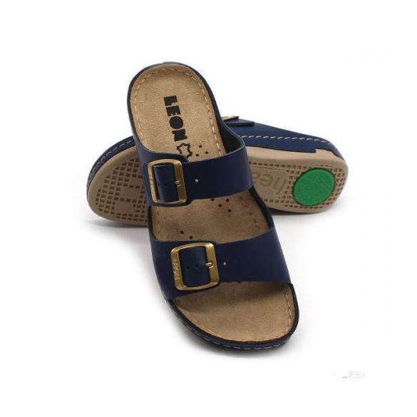 LEON 955 LEON COMFORT NŐI BŐR PAPUCS - kék,csak 38-as méret