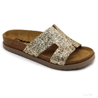 7030 LEON COMFORT NŐI BŐR PAPUCS-arany csillogós