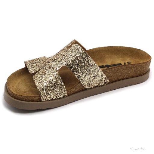 7030 LEON COMFORT NŐI BŐR PAPUCS-arany csillogós