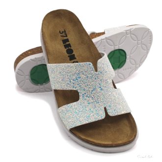 7030 LEON COMFORT NŐI BŐR PAPUCS-fehér csillogós