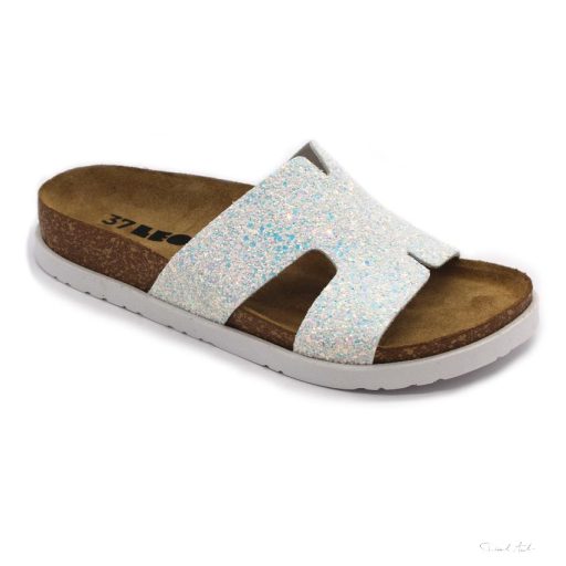 7030 LEON COMFORT NŐI BŐR PAPUCS-fehér csillogós