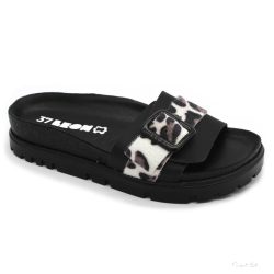 6022 LEON COMFORT NŐI BŐR PAPUCS-fekete