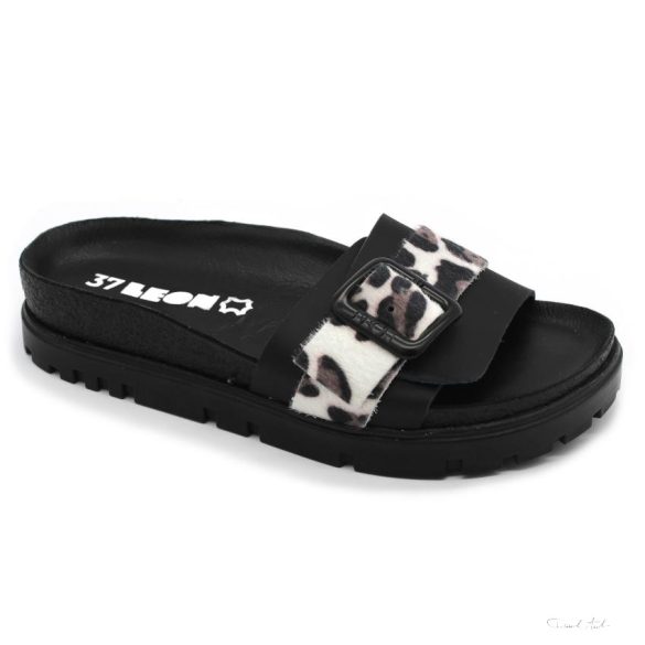 6022 LEON COMFORT NŐI BŐR PAPUCS-fekete