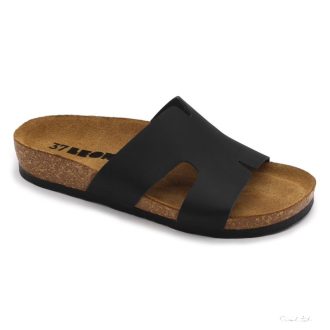 4054 LEON COMFORT NŐI BŐR PAPUCS-fekete ,csak 39-es méret