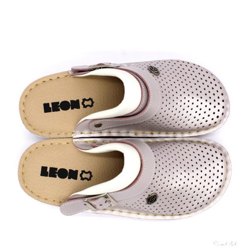 Leon V202 női bőr papucs - perla