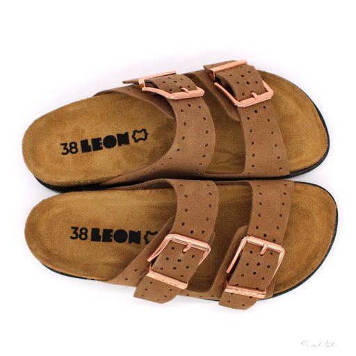 LEON 7012 LEON COMFORT NŐI BŐR PAPUCS-barna