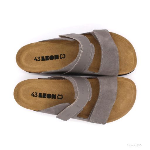 4704 LEON COMFORT FÉRFI BŐR PAPUCS-szürke,csak 43-as méret