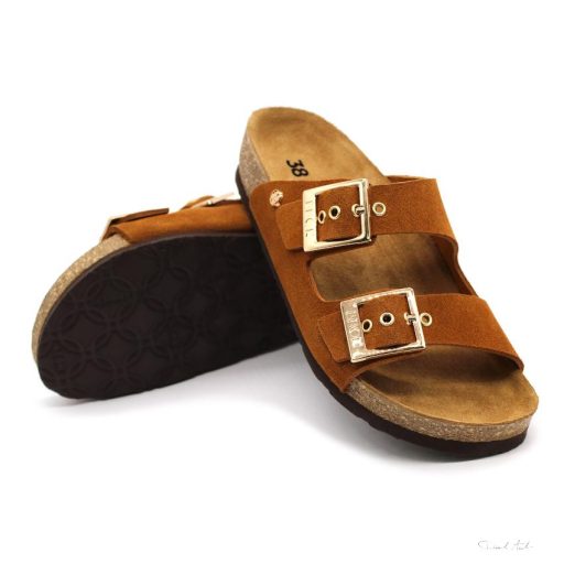 4015 LEON COMFORT NŐI BŐR PAPUCS-barna