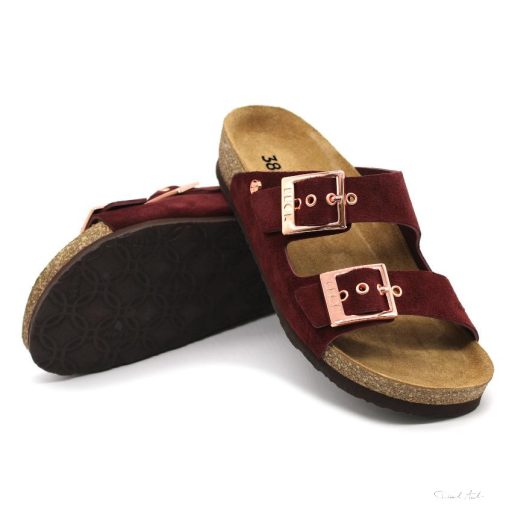4015 LEON COMFORT NŐI BŐR PAPUCS-bordó