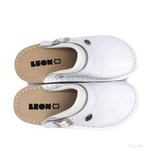 Leon V202M Férfi bőr papucs - fehér zárt