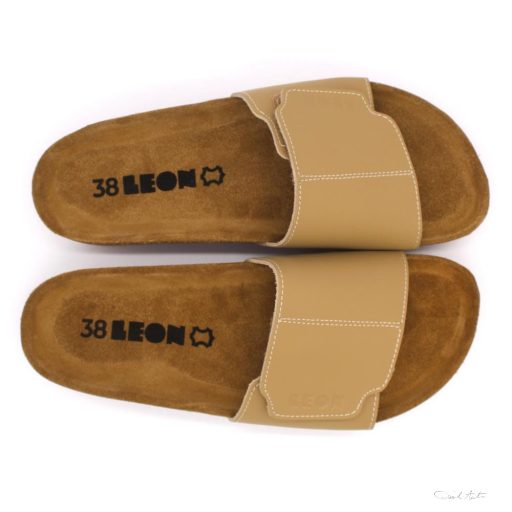 LEON 4022 COMFORT NŐI BŐR PAPUCS - bézs , csak 39-es méret