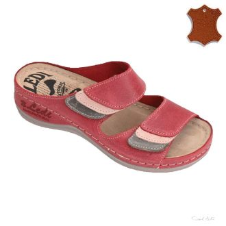   LEDI Anatomic | Női bőr papucs 425/OR61 | bordó nubuk szürke és pink csíkokkal | tépőzáras